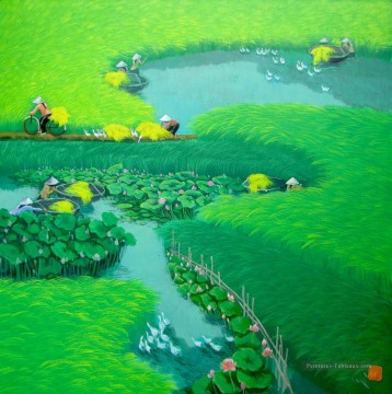 Asiatique œuvres - Lotus sur la rizière Vietnamien Asiatique